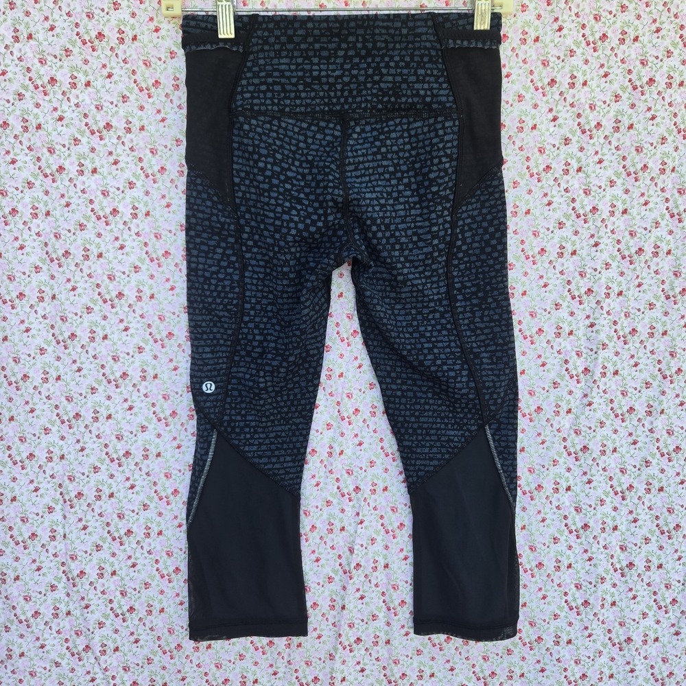 Lululemon Pace Rival Crop Shatter Weave Desert Teal Blue Black Mesh Leggings 4